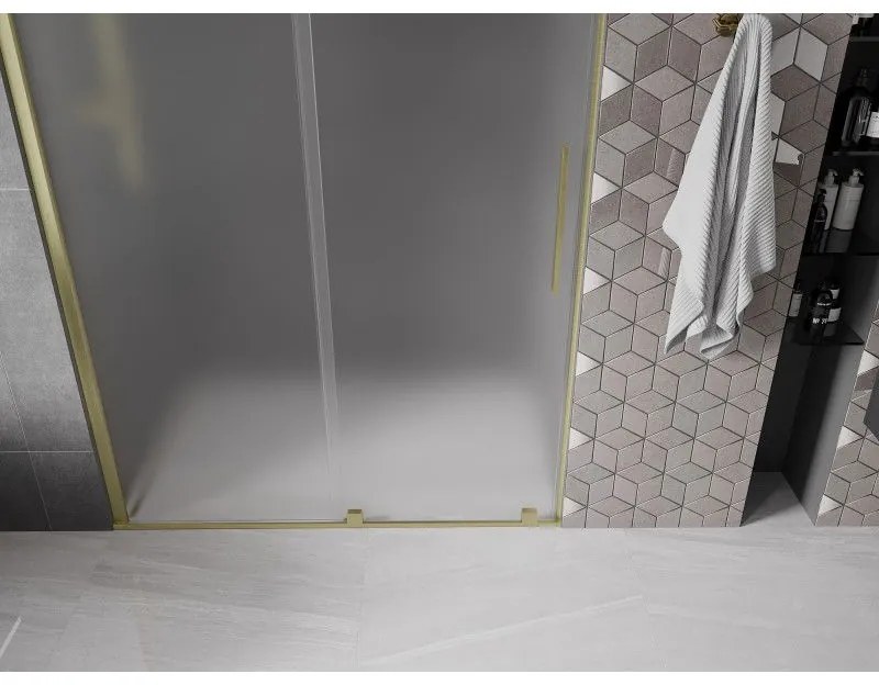 Mexen Velar, posuvné sprchové dvere do otvoru 160 cm, 8mm sklo námraza, zlatá matná, 871-160-000-31-55