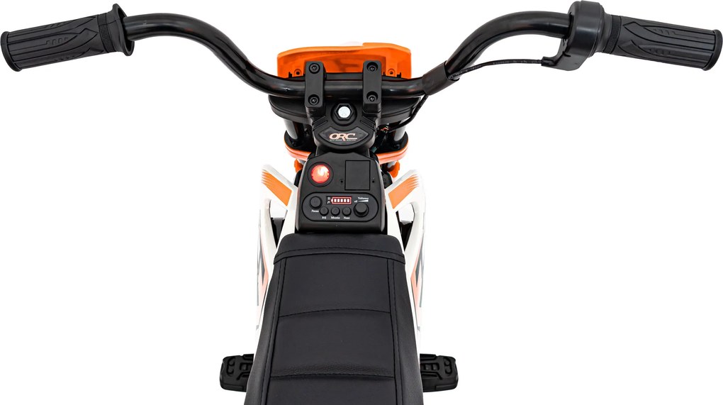 Ramiz PANTONE 361C Detská motorka na batérie oranžová + audio panel + pomalý štart + EVA kolesá