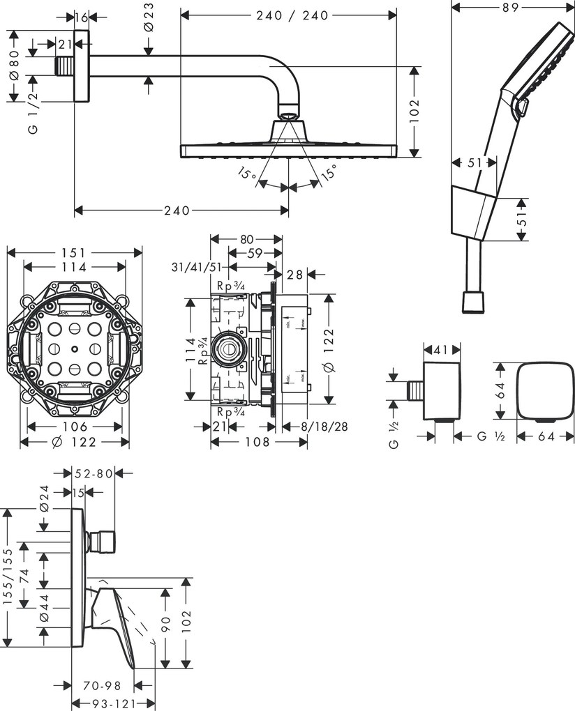 Hansgrohe Crometta E, sprchový systém 240 1jet s pákovou batériou, chrómová, HAN-27957000