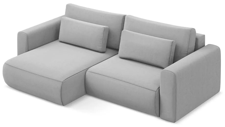 Svetlosivá zamatová rozkladacia/s úložným priestorom rohová pohovka (ľavý roh/s leňoškou) Kapua – Makamii