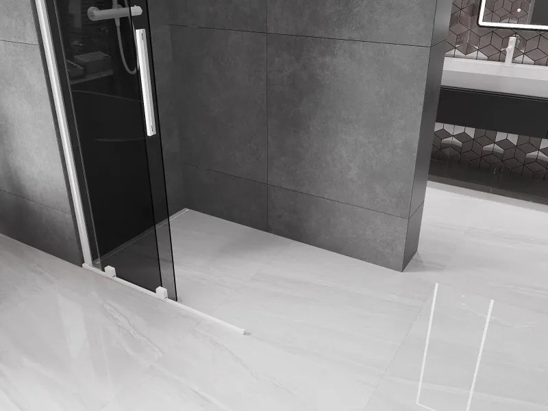 Mexen Velar, sprchová zástena s posuvnými dverami Walk-in 85 x 200 cm, 8mm šedé sklo, biela matná, 871-085-000-43-20