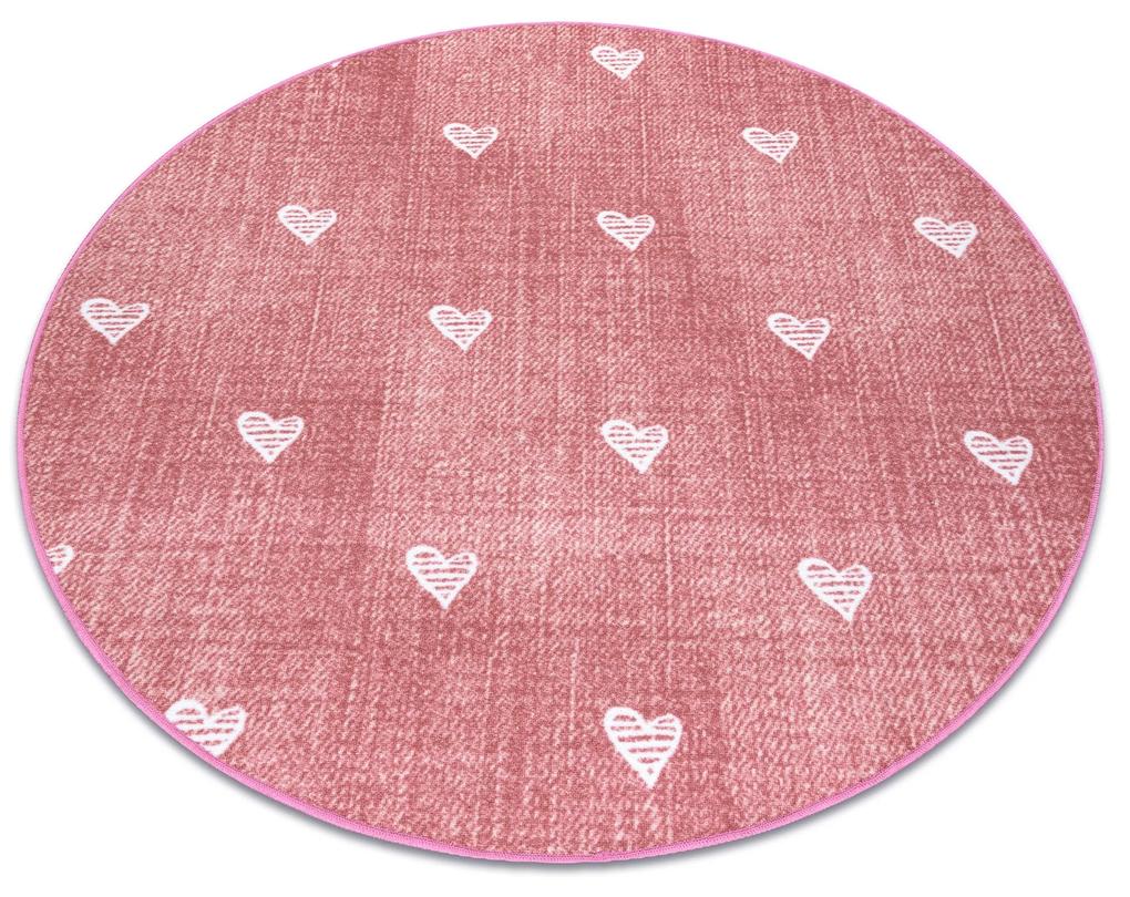 Okrúhly koberec pre deti HEARTS Jeans, vintage srdce - ružová Veľkosť: kruh 150 cm