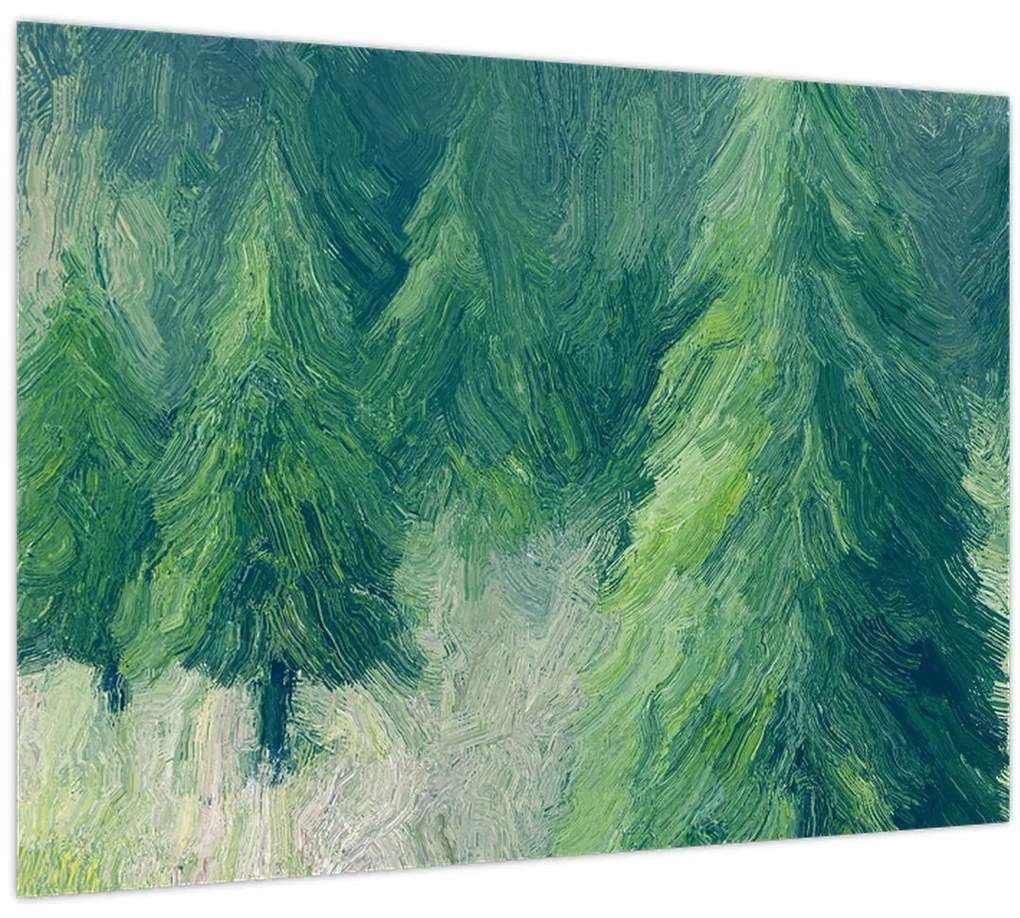 Sklenený obraz - Maľované ihličnany (70x50 cm)