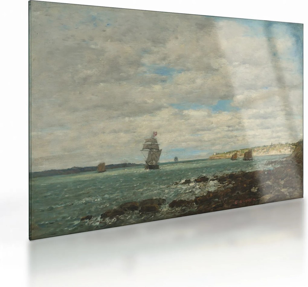 Sklenený obraz - Eugène Boudin, Coast of Brittany, reprodukcia (70x50 cm)