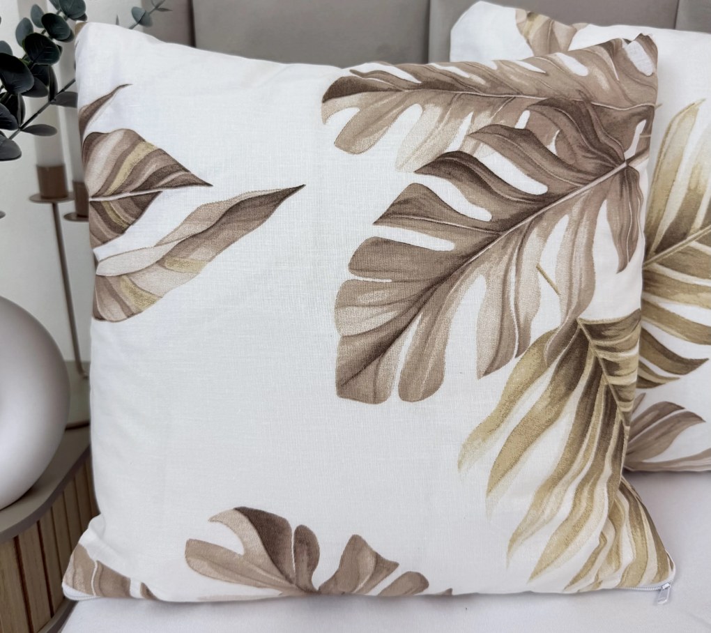 Obliečka na vankúš Botanical hnedá 40x40 cm – prírodný vzor, 100 % bavlna, zips