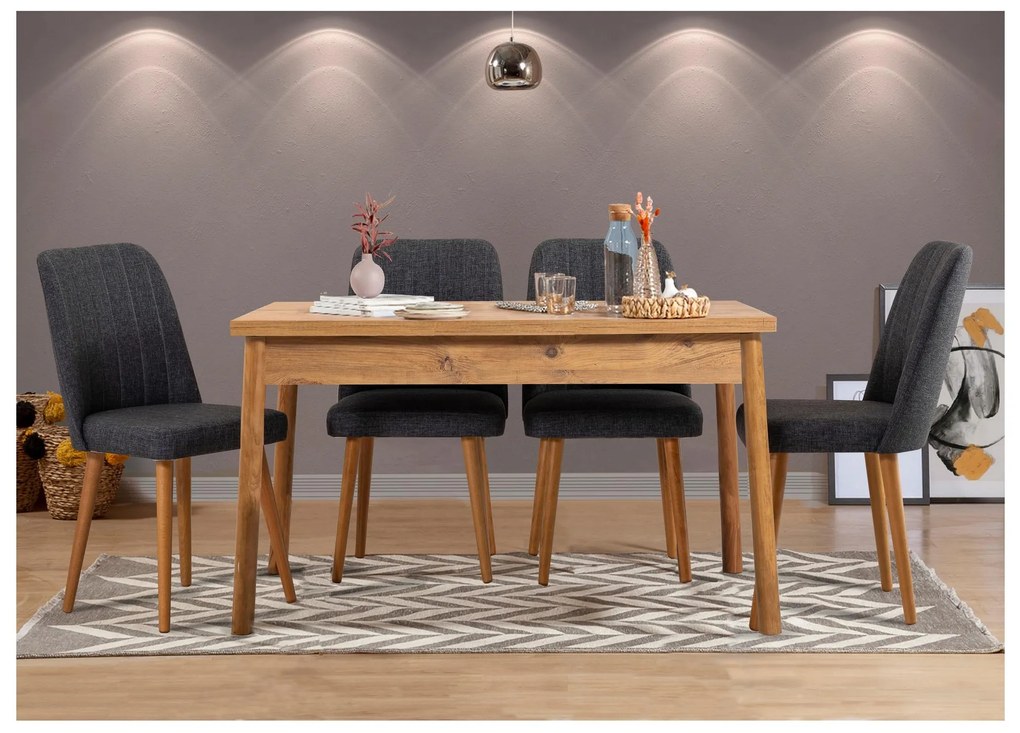 Jedálenský set Vlasta 5 (borovica atlantická + antracit) (pre 4 osoby). Akcia -18%. Vlastná spoľahlivá doprava až k Vám domov. 1093801