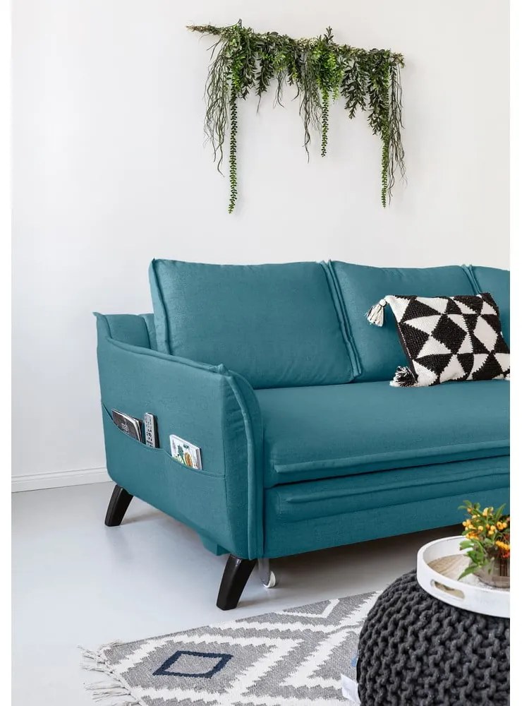 Tyrkysovomodrá rozkladacia rohová pohovka Miuform Charming Charlie, pravý roh