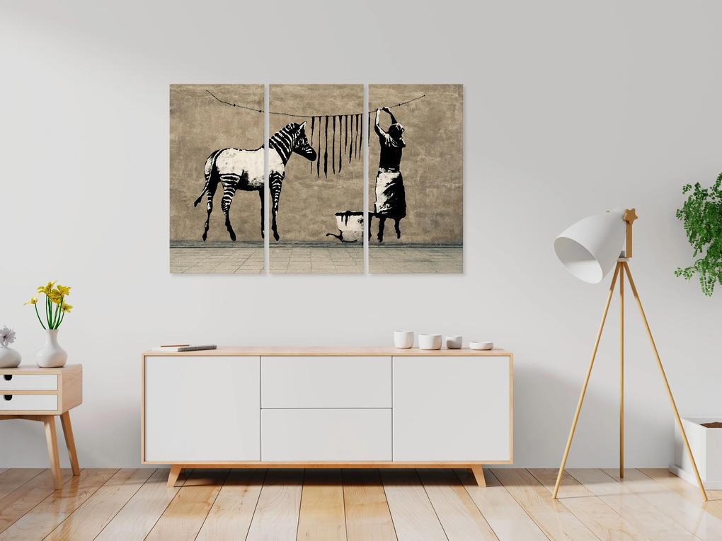 Artgeist Obraz - Banksy: Washing Zebra on Concrete (3 Parts) Veľkosť: 60x40, Verzia: Na talianskom plátne