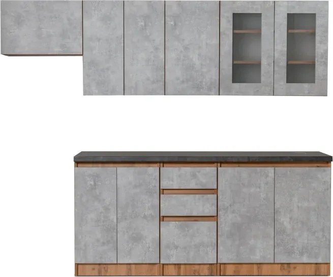 Kuchynská linka Nela II -  180/240, dub wotan / metropolis