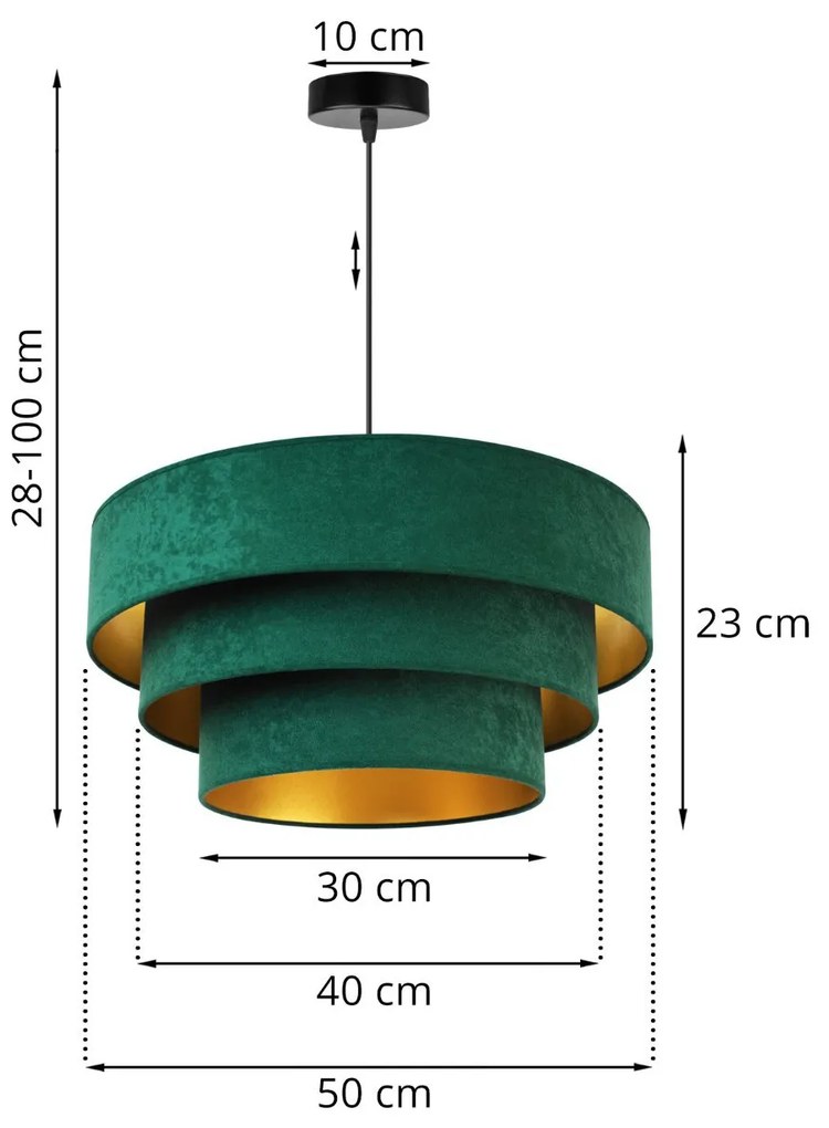 Závesné svietidlo Mediolan, 1x tmavozelené/zlaté textilné tienidlo, (výber z 2 farieb konštrukcie)