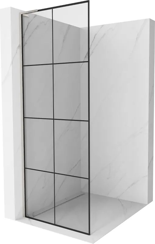 Mexen Kioto L, sprchová zástena Walk-In 80 x 200 cm, 8mm číre sklo čierny vzor, brúsená oceľ profil, 800-080-103-97-77