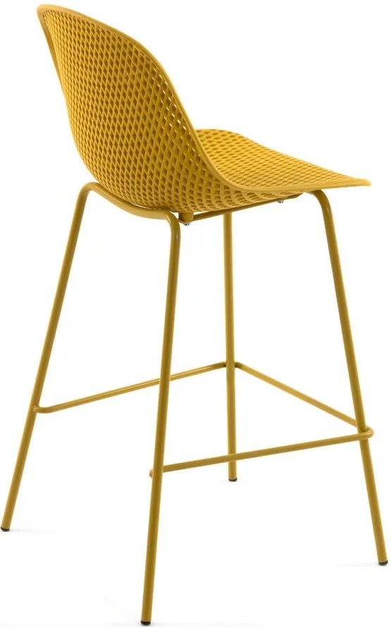 Okrovožltá kovová/plastová záhradná barová stolička Quinby – Kave Home
