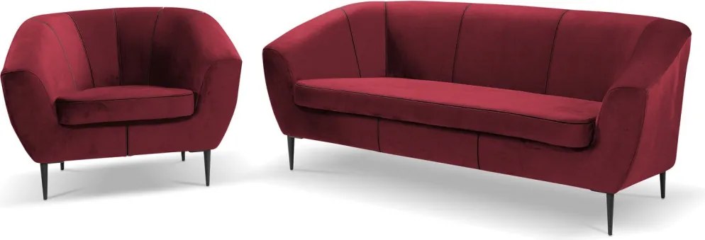 Trojmiestna pohovka Olivio, červená zamatová látka