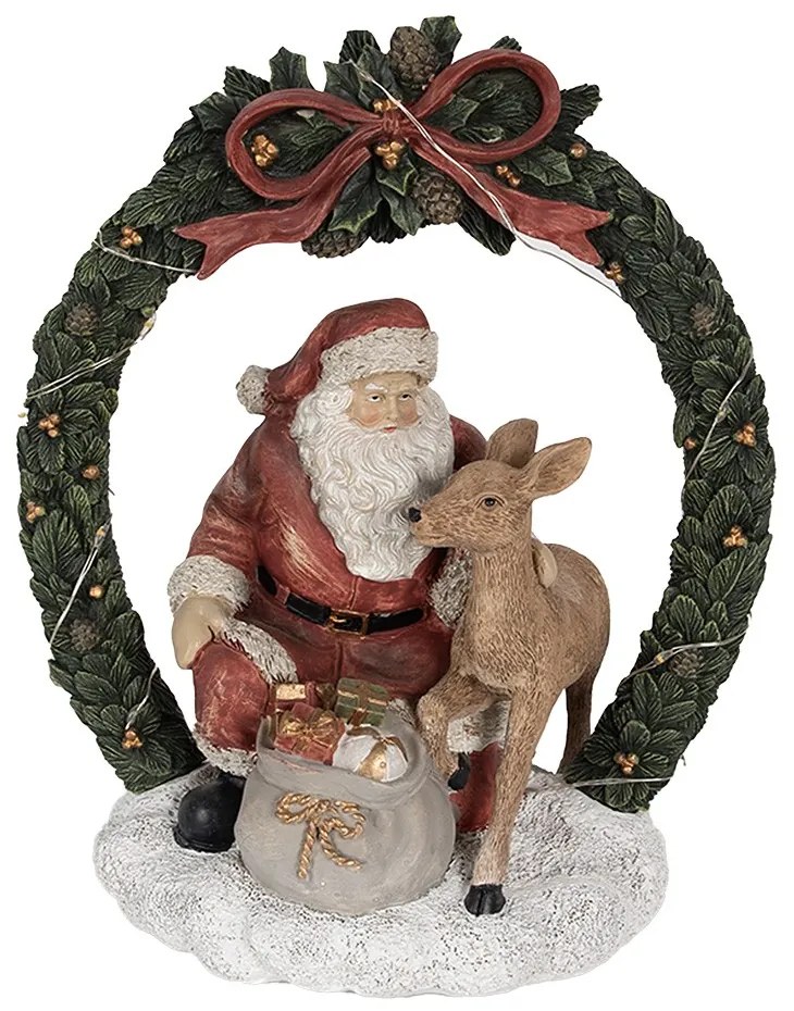 Vianočné dekorácie Santa so srnečkou v zelenom venci - 19*12*23 cm