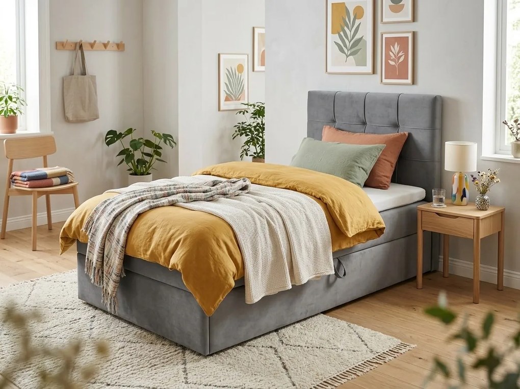 Čalúnená posteľ boxspring DIRELIS TRINITY 90x200 cm sivá Matrac: Bonell pružinová matrac