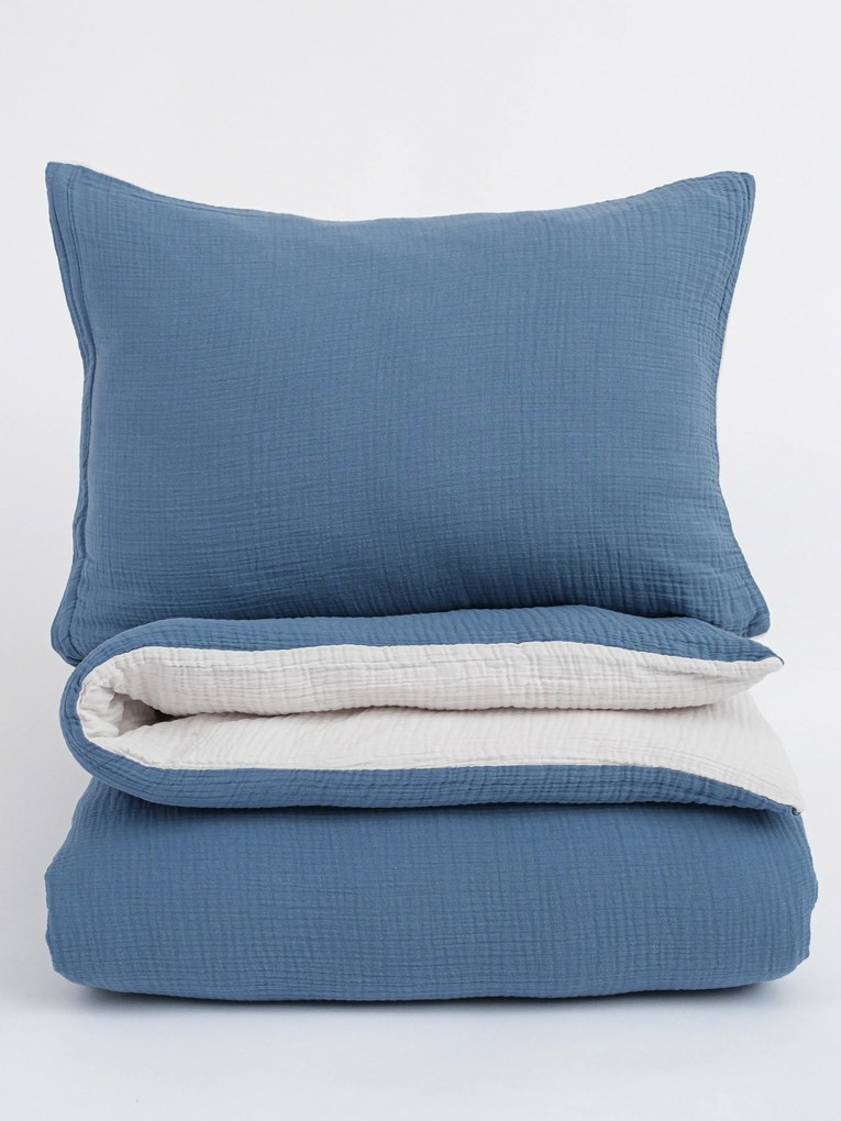 Francúzske mušelínové obliečky Alexia Duo - modrá/krémová