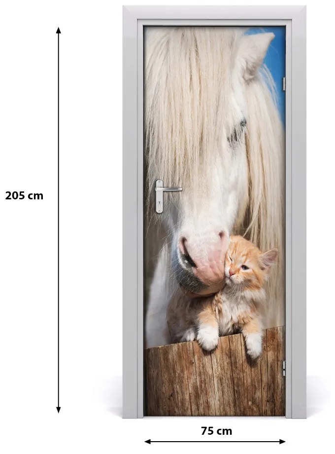 Samolepiace fototapety na dvere Biely kôň s mačkou 75x205 cm
