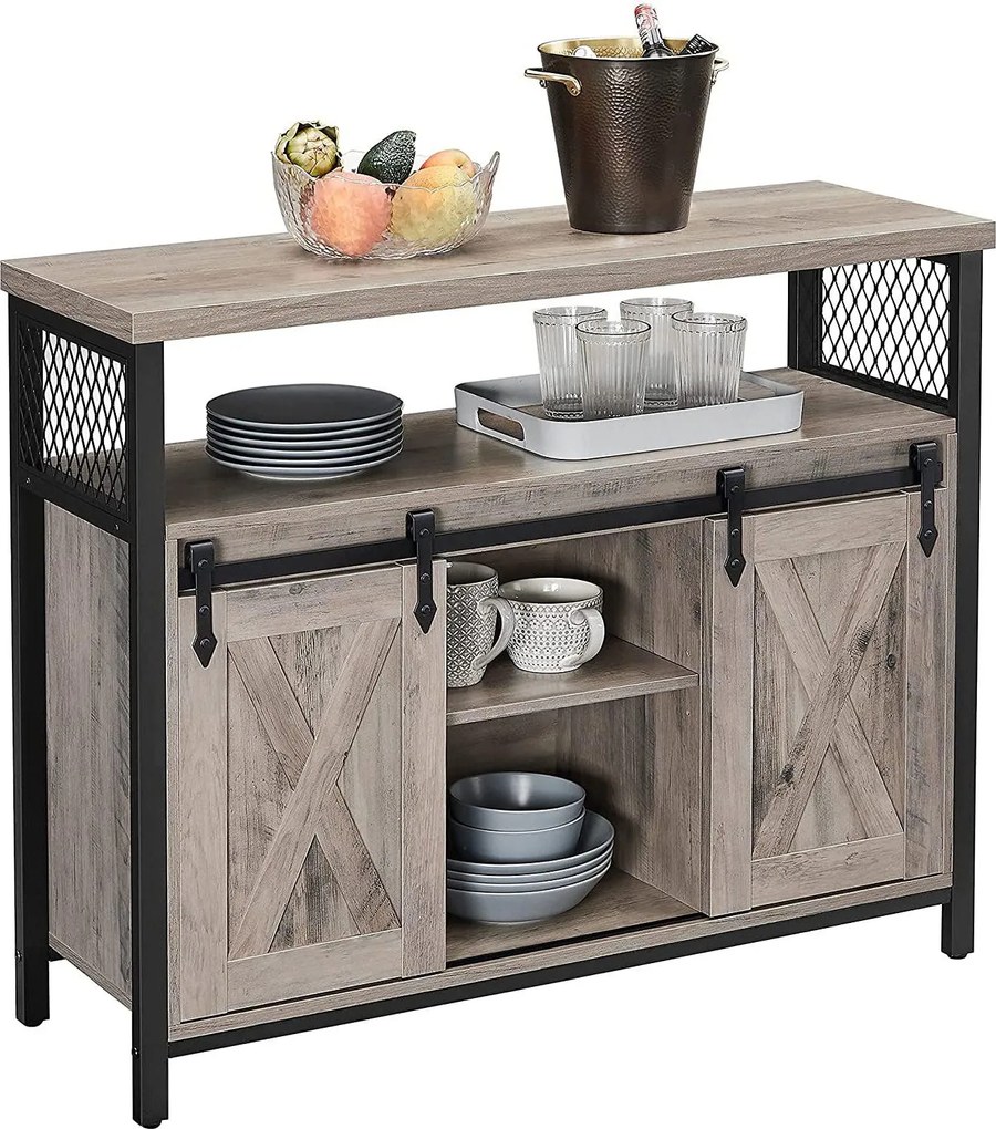 Skrinka s 2 posuvnými dverami, príborník, greige a čierna