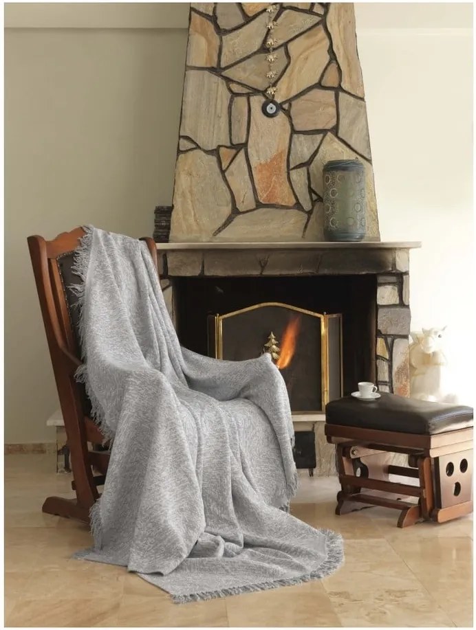 Sivá bavlnená deka Mismo Linen, 170 × 220 cm