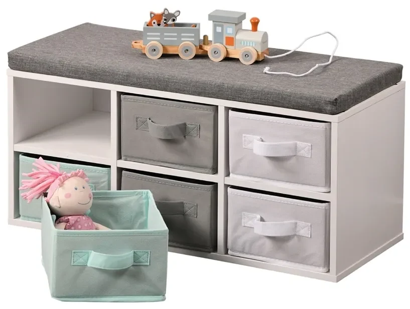 Kesper 17729 Lavica so 6 boxmi, biela/sivá/mätová, 38 x 68 x 29,5 cm
