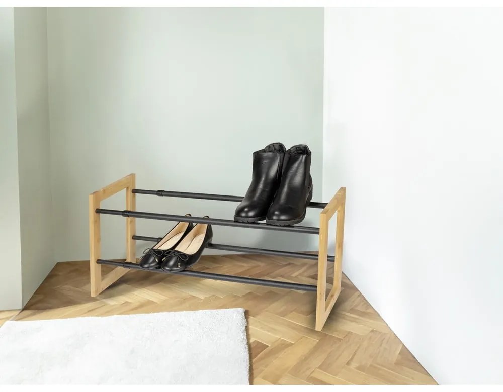 Kovový teleskopický stojan na topánky v čierno-prírodnej farbe Ecori – Wenko