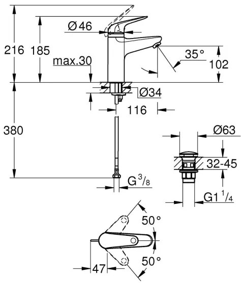 GROHE 24327001 - Umývadlová batéria SWIFT, veľkosť M, lesklý chróm