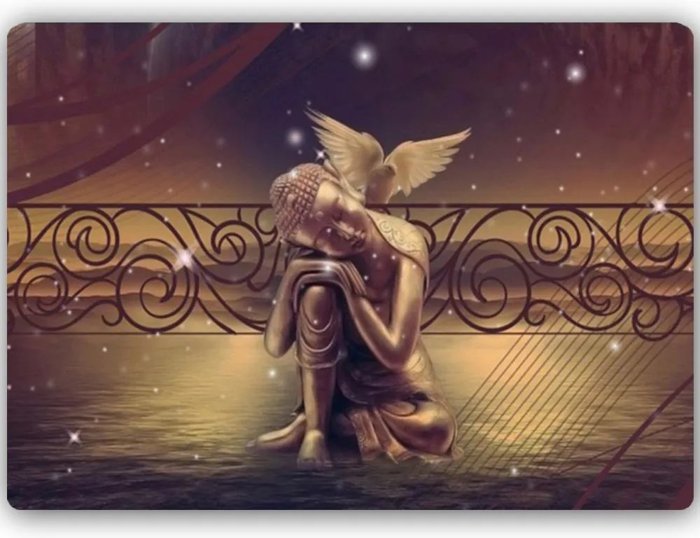 CARO Kovový obraz - Gold Buddha 40x30 cm