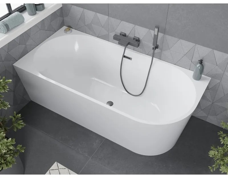 Mexen Mia, voľne stojaca rohová vaňa, lavá, 170 x 80 cm, biela, grafitový prepad, 52691708000L-66