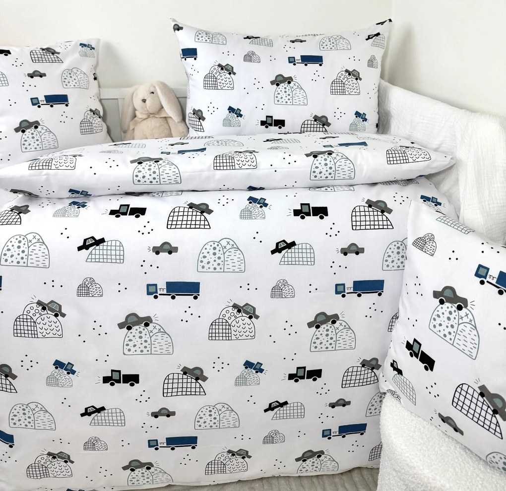 INTERMEDIC SK Detské obliečky do postieľky Modré Autá 100x135/40x60 cm – 100 % bavlna, zips