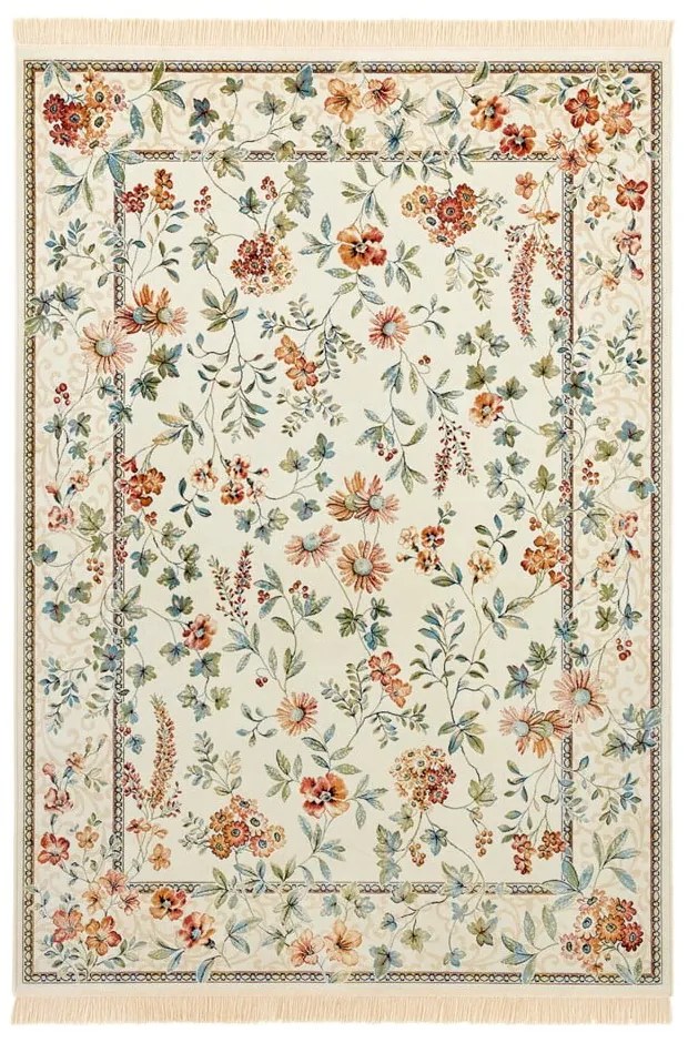 Krémovobiely koberec z viskózy 95x140 cm Oriental Flowers – Nouristan
