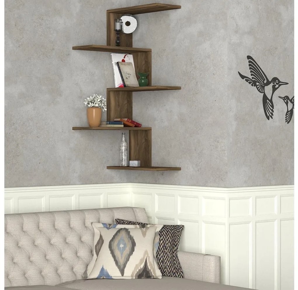 Rohová nástenná polica CANIKO 109x51,5 cm hnedá