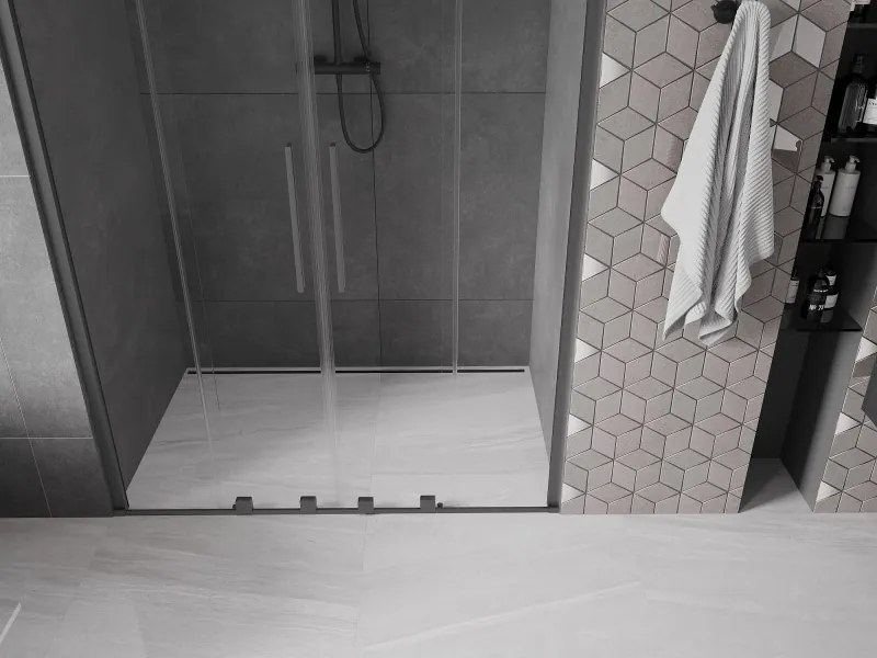 Mexen Velar Duo, posuvné sprchové dvere do otvoru 150 cm, 8mm číre sklo, brúsený grafit, 871-150-000-02-95