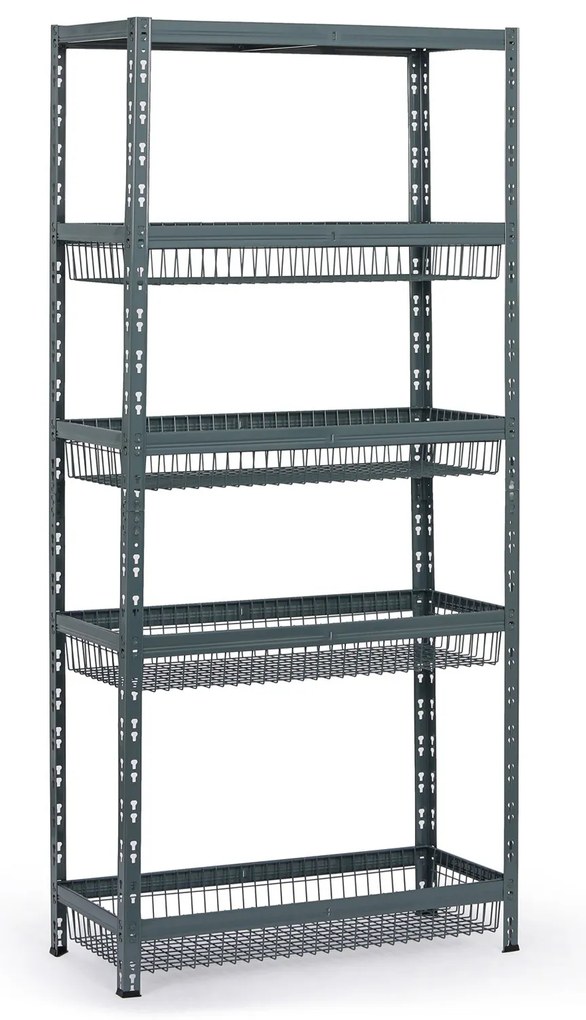 Policový regál s košmi, 1954 x 900 x 400 mm, nosnosť 175 kg, 1 polica + 4 koše
