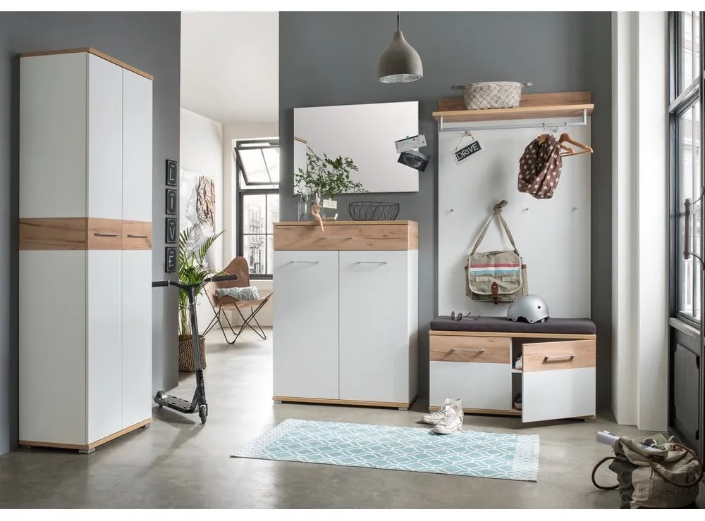 Biely/v prírodnej farbe vešiakový panel v dekore duba Topix – Germania