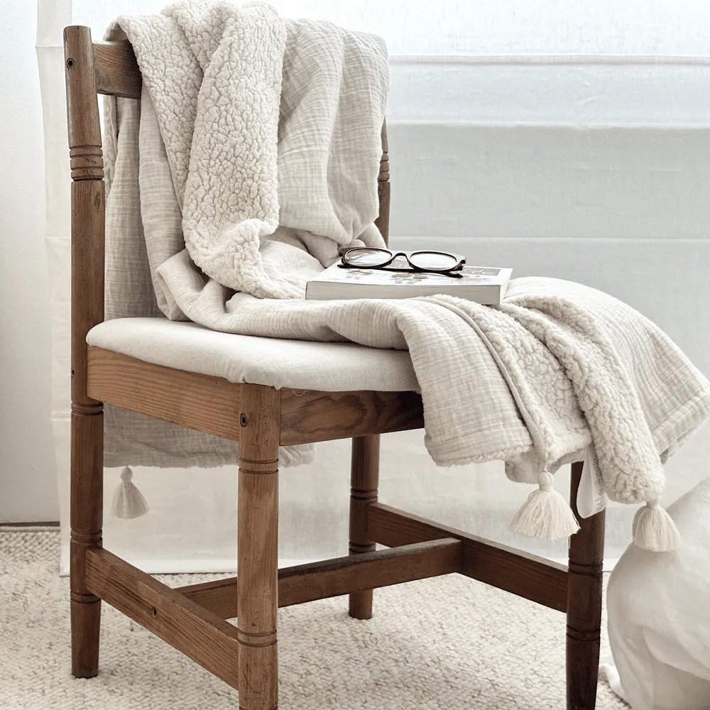 Obojstranný prehoz z mušelínu a ľanu béžová 80x100 cm