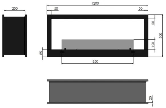 InFire - Vstavaný BIO krb 120x50 cm 3kW obojstranný