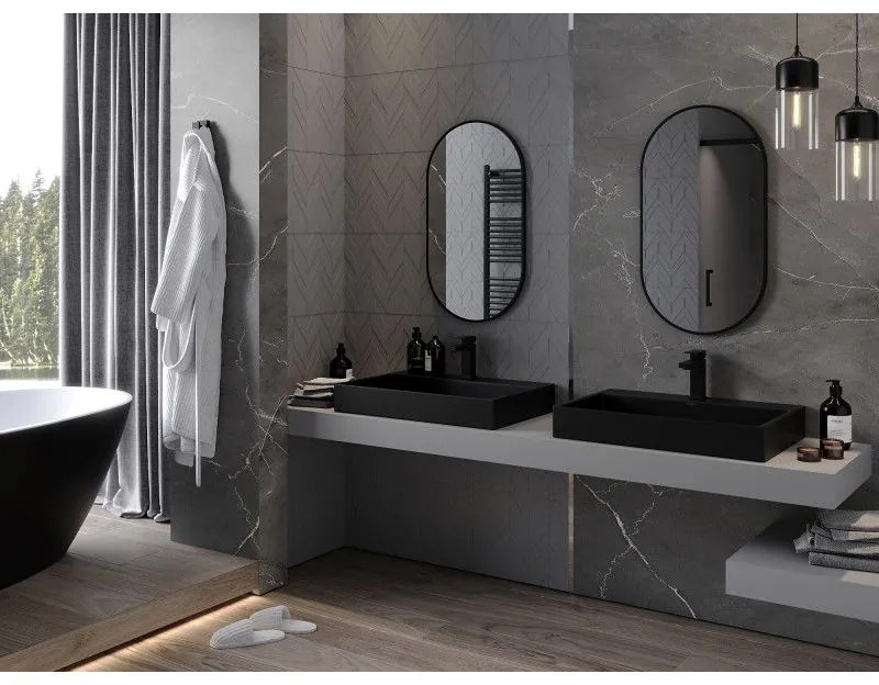 Mexen Loft, oválne kúpeľňové zrkadlo 80 x 45 cm, farba rámu čierna matná, 9851-080-045-000-70