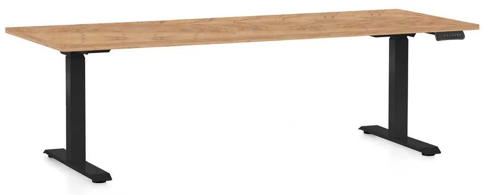 Výškovo nastaviteľný stôl OfficeTech C, 200 x 80 cm, čierna podnož, dub kraft
