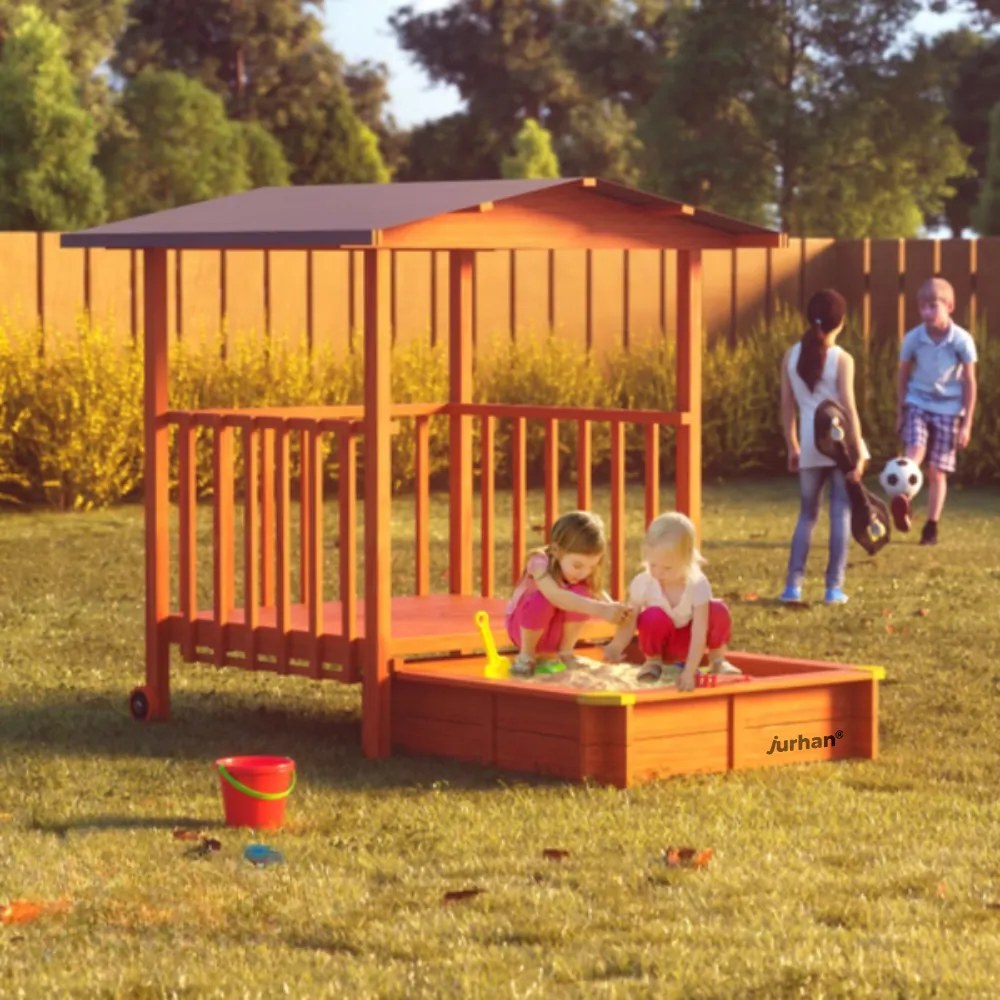 Jurhan Pieskovisko s verandou SUNNY, 130x130x143cm, hnedá/šedá