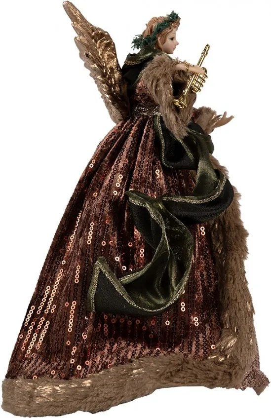 Anjel v ozdobných hnedých šatách na špičku stromčeka Angel Chris - 16*10*28 cm