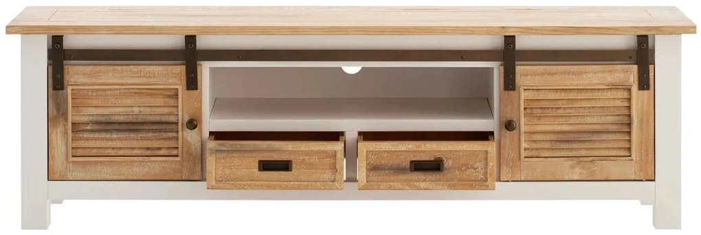 furniture-nabytek.cz - Masivní TV stolek Capera z borovice a MDF, lakovaný, bílá/hnědá