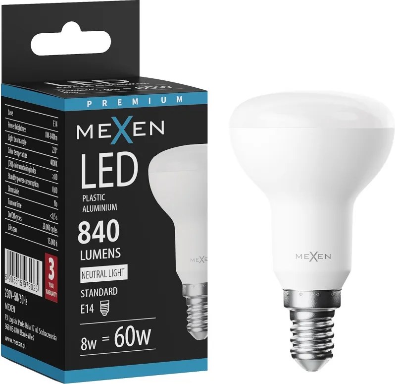 Mexen Nova, LED žiarovka E14, R50, 8W, Neutrálna - 4000K, 840 lm - L103-E14-0840-01