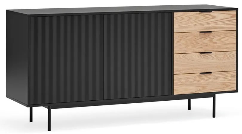 Nízka komoda v dekore duba v čierno-prírodnej farbe 159x80 cm Sierra – Teulat