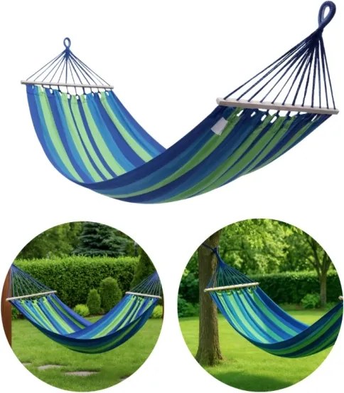 Hojdacia sieť Hamaka 250 x 100 cm zeleno-modrá