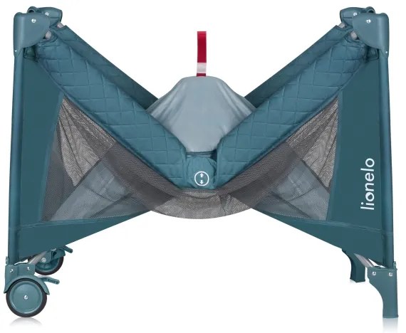 Lionelo - Cestovná postieľka FLOWER zeleno-tyrkysová