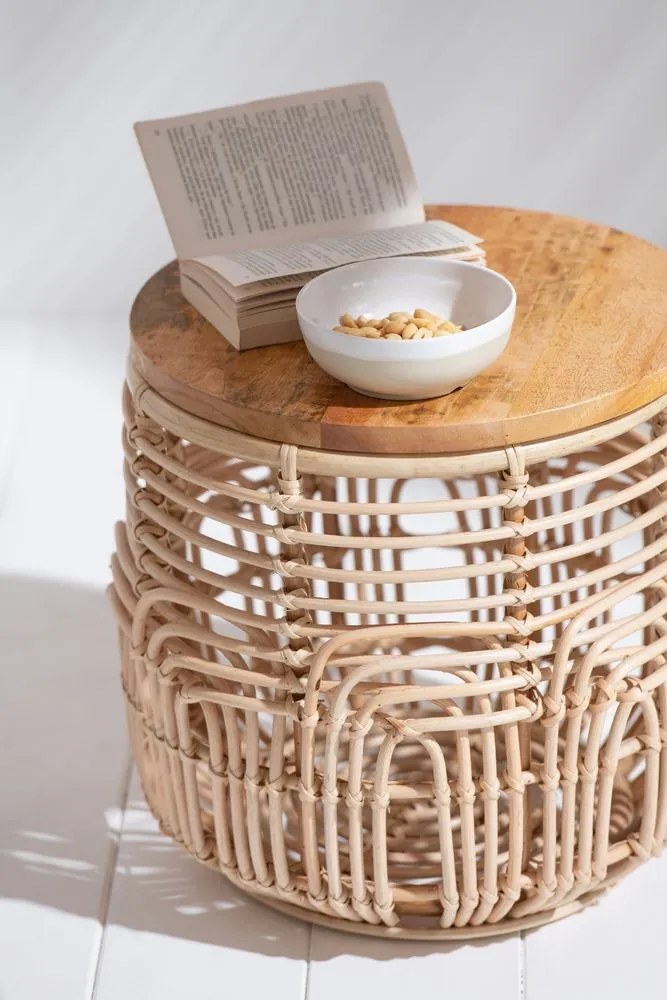 2ks prírodný ratanový odkladací stolík Ellen Rattan - 48*48*52 / 38*38*40 cm