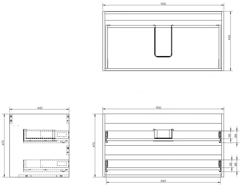 Mexen Box-A, závesná skrinka 90 cm, 2 zásuvky, grafitová matná, 91AX0-0900-470-2-66