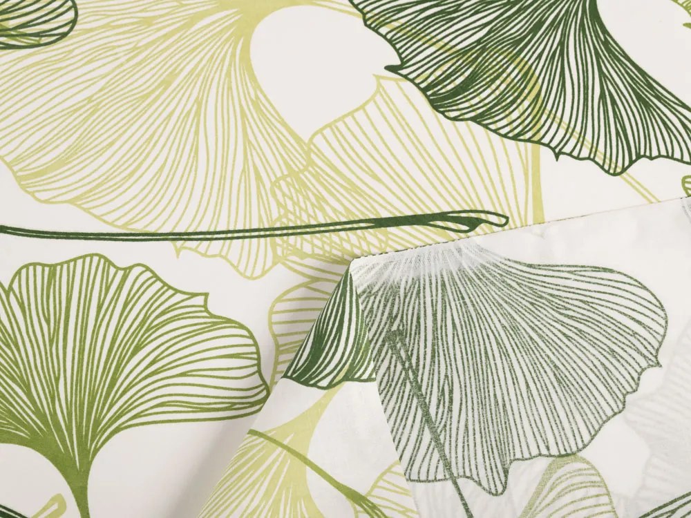Biante Bavlnený záves Sandra SA-576 Zelené Ginkgo listy na bielom 150x140 cm
