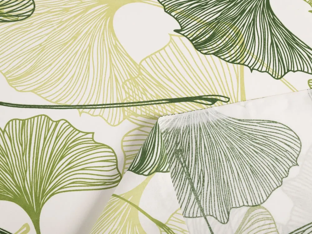 Biante Bavlnený záves Sandra SA-576 Zelené Ginkgo listy na bielom 150x210 cm