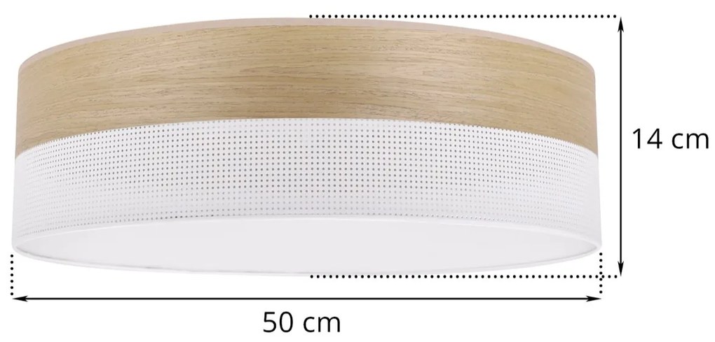 Stropné svietidlo Wood, 1x dýha zlatý dub/biele PVC tienidlo, (biele plexisklo), (fi 50cm)
